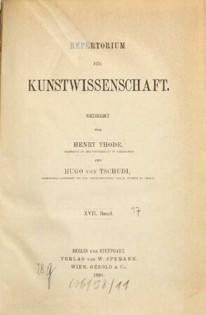 Repertorium für Kunstwissenschaft. 17. 1894