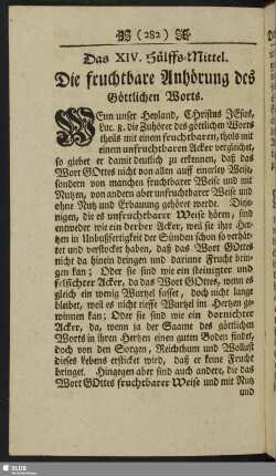 Das XIV. Hülffs-Mittel. Die fruchtbare Anhörung des Göttlichen Worts