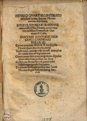 Henrici Quarti Imperatoris bellum contra Saxones Heroico carmine descriptum