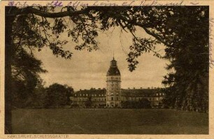 Postkartenalbum mit Motiven von Karlsruhe. "Karlsruhe, Schlossgarten". Schlossturm mit Schlossgarten