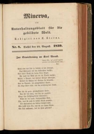 Minerva, Nr. 8, 24. August 1839