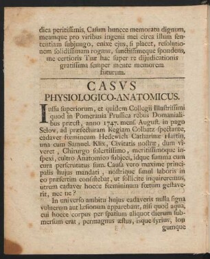 Casus Physiologico-Anatomicus.
