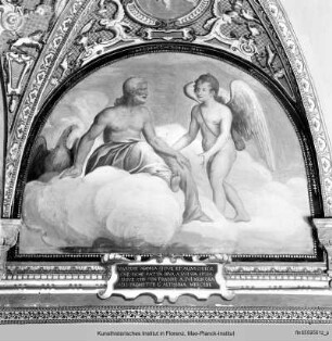 Lünettenfolge mit der Geschichte der Psyche : Amor bittet Zeus, Psyche die Unsterblichkeit zu verleihen