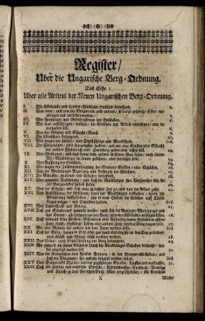 Register/ Uber die Ungarische Berg- Ordnung.