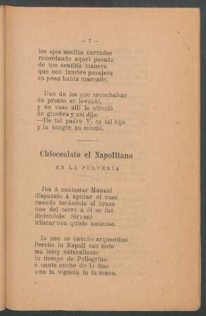 Chioccolato el Napolitano : En la pulpería
