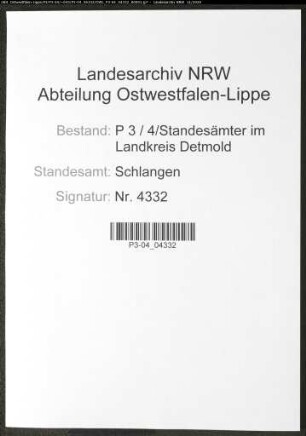 Sterberegister Standesamt Schlangen