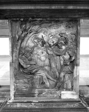 Sockelrelief: Alexander besucht Diogenes