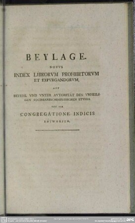 Beylage. Novus Index Librorum Prohibitorum Et Expurgandorum ...