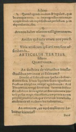 Articulus Tertius sistens Quaestiones.