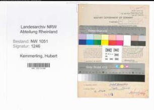 Entnazifizierung Hubert Kemmerling , geb. 18.07.1897 (Postschaffner)