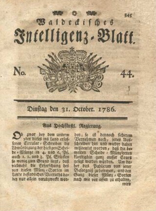 No. 44, Dinstag den 31. October 1786