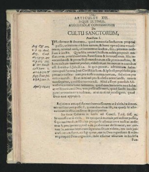 Articulus XXI. Isque Ultimus, Augustanae Confessionis De Cultu Sanctorum.