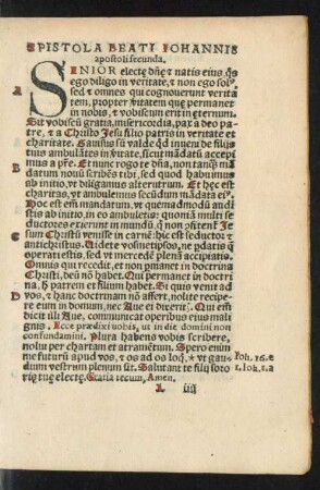 Epistola Beati Iohannis apostoli secunda.