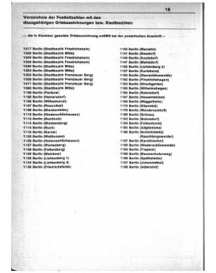 6. Verzeichnis der Postleitzahlen mit den dazugehörigen Ortsbezeichnungen bzw. Stadtbezirken