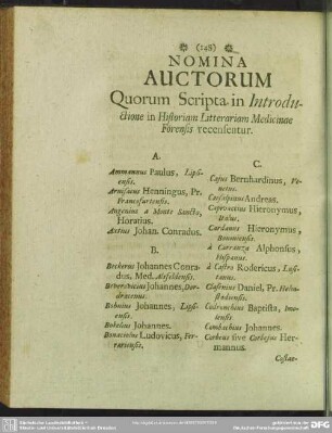 Nomina Auctorum Quorum Scripta in Introductione in Historiam Litterariam Medicinae Forensis recensentur