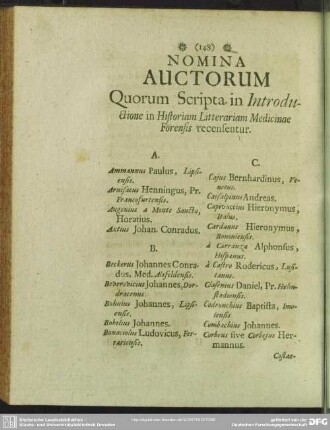 Nomina Auctorum Quorum Scripta in Introductione in Historiam Litterariam Medicinae Forensis recensentur