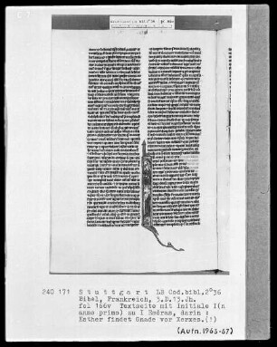 Bibel — Initiale I (n anno primo), darin Esther vor Ahasver, Folio 166verso