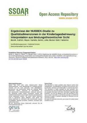 Ergebnisse der NUBBEK-Studie zu Qualitätsdimensionen in der Kindertagesbetreuung: Interpretation aus bindungstheoretischer Sicht