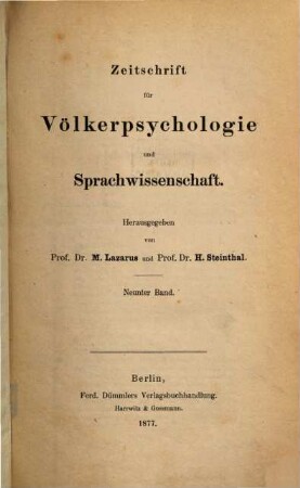 Zeitschrift für Völkerpsychologie und Sprachwissenschaft. 9. 1877