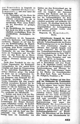 Internationaler Kongreß für Wohlfahrtspflege und Sozialpolitik [Allgemeines]