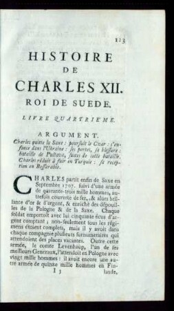 Histoire De Charles XII. Roi De Suede. Livre Quatriéme.