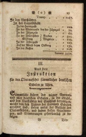 III. Aus der Instruktion für den Oberaufseher sämmtlicher deutschen Schulen zu Wien.