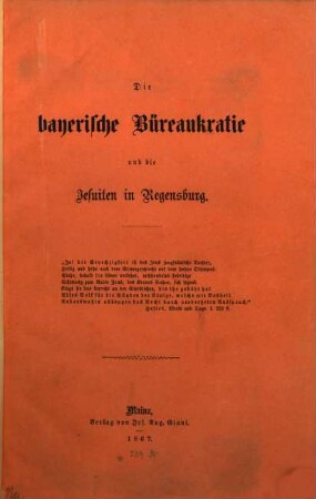 Die bayerische Büreaukratie und die Jesuiten in Regensburg
