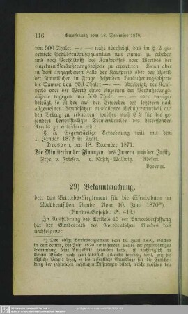 29) Bekanntmachung, betr. das Betriebs-Reglement für die Eisenbahnen im Nordeutschen Bunde. Vom 10. Juni 1870