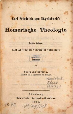 Carl Friedrich von Nägelsbach's Homerische Theologie