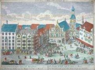 Guckkastenbild mit einer Ansicht des sogenannten Kräutermarktes auf dem Marienplatz in München