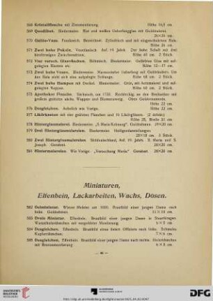 Miniaturen, Elfenbein, Lackarbeiten, Wachs, Dosen, Waffen (Nr. 582-639)