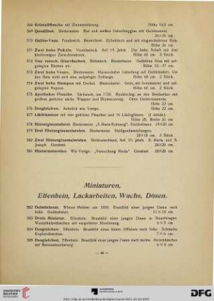 Miniaturen, Elfenbein, Lackarbeiten, Wachs, Dosen, Waffen (Nr. 582-639)