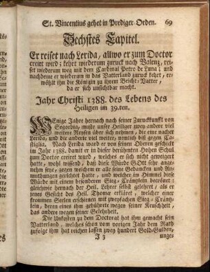 Sechstes Capitel. Er reiset nach Lerida, allwo er zum Doctor creirt wird ; [...]
