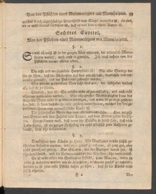 Sechstes Capitel. Von den Pflichten eines Notenverlegers mit Manuscripten.