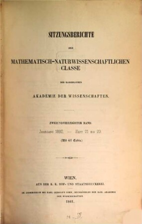 Sitzungsberichte der Mathematisch-Naturwissenschaftlichen Classe der Kaiserlichen Akademie der Wissenschaften. 42. 1860