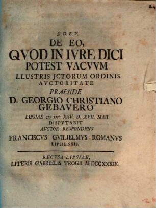 De eo, quod in iure dici potest vacuum, disp.