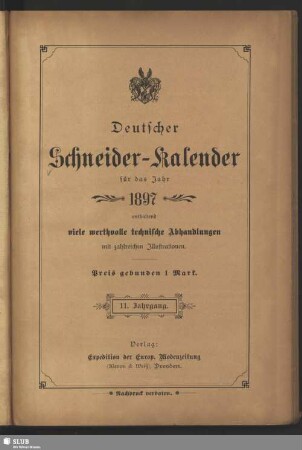 11.1897: Deutscher Schneider-Kalender : auf das Jahr ...