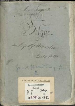 Belegakte zum Heiratsregister 1812 der Munizipalität Kirchspiel Lengerich