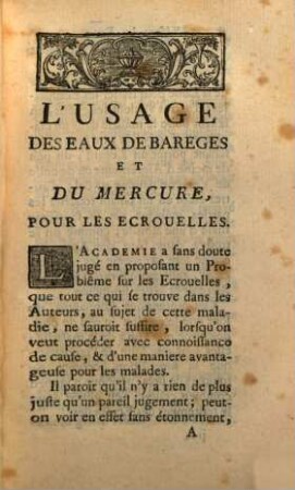 L' usage des eaux de Barèges et du Mercure pour les écrouelles