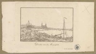 Stadtansicht von Dresden, Blick von Osten auf die Altstadt, Radierung um 1810 : Dresden von der Morgenseite / bey C. F. Sprinck in Dresd. - [Dresden] , [ca. 1810]. - 1 Kunstblatt : Radierung ; 12,1 x 7,9 cm
