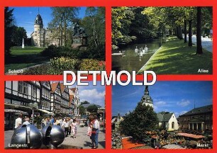Postkarte. Detmold. Schloß, Allee, Markt, Langestr.