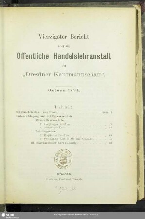 40.1893/94: Bericht über die Öffentliche Handelslehranstalt der Dresdner Kaufmannschaft