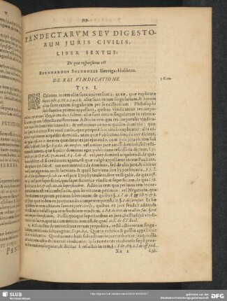 Liber Sextus. De quo responsurus est Bernhardus Soltonius Slesviga-Holsatus. De Rei Vindicatione
