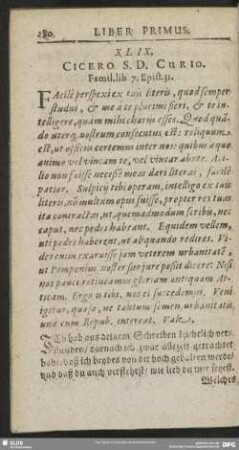 XLIX. Cicero S.D. Curio. Famil. lib. 7. Epist. 31