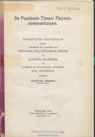 De Posidonio Timaei Platonis commentatore