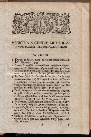 Medicina in genere, methodus studii medici, historia medicinae[...]