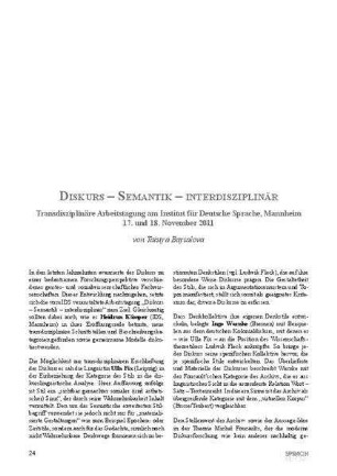 Diskurs - Semantik - Interdisziplinär