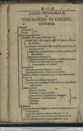 Locus Prooemialis De Theologia In Genere