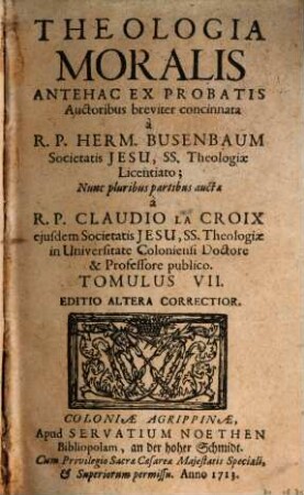 Theologia Moralis, Tomulus VII.