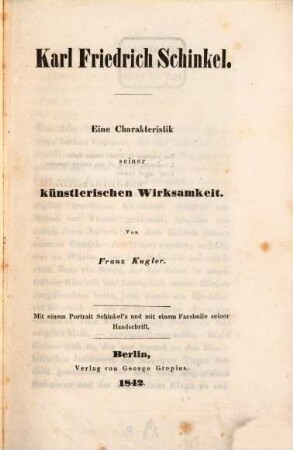 Karl Friedrich Schinkel : eine Charakteristik seiner künstlerischen Wirksamkeit